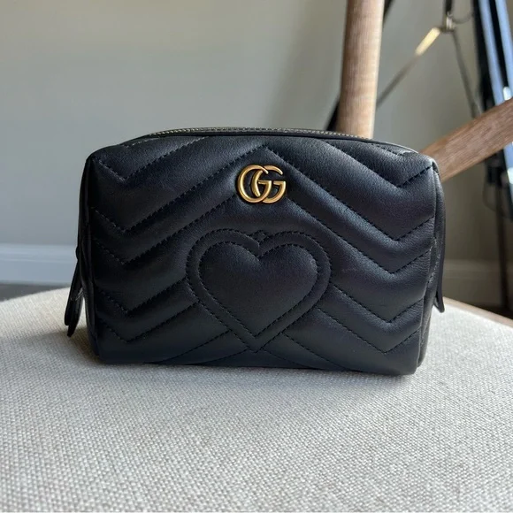 Gucci Calfskin Matelasse GG Marmont Cosmetic Case Black - Picture 2 of 11